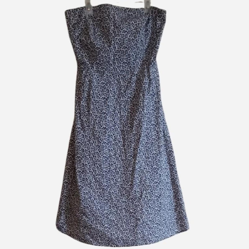 New York & Company Strapless Dress with White and Black Floral Pattern